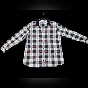 Dressbarn Black and White Plaid Poinsetta And Christmas Tree Shirt Size 18/20